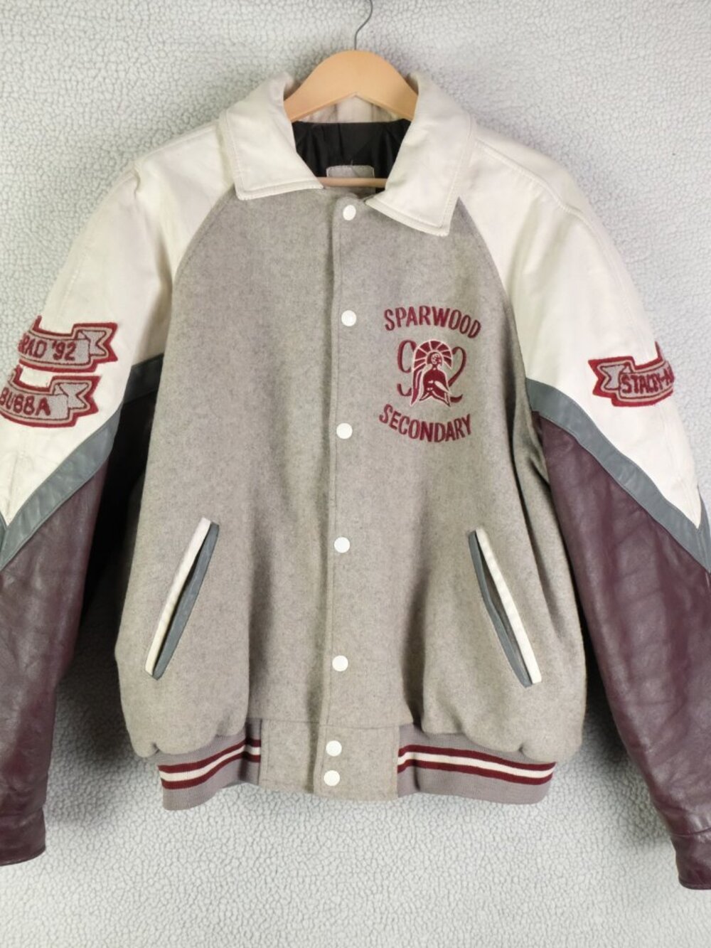 Vintage Varsity Jacket Mens Extra Large Gray Purple Wool Leather Bubba 90s